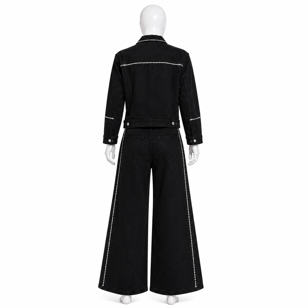 Women’s Black Embellished Wide Leg Jeans
