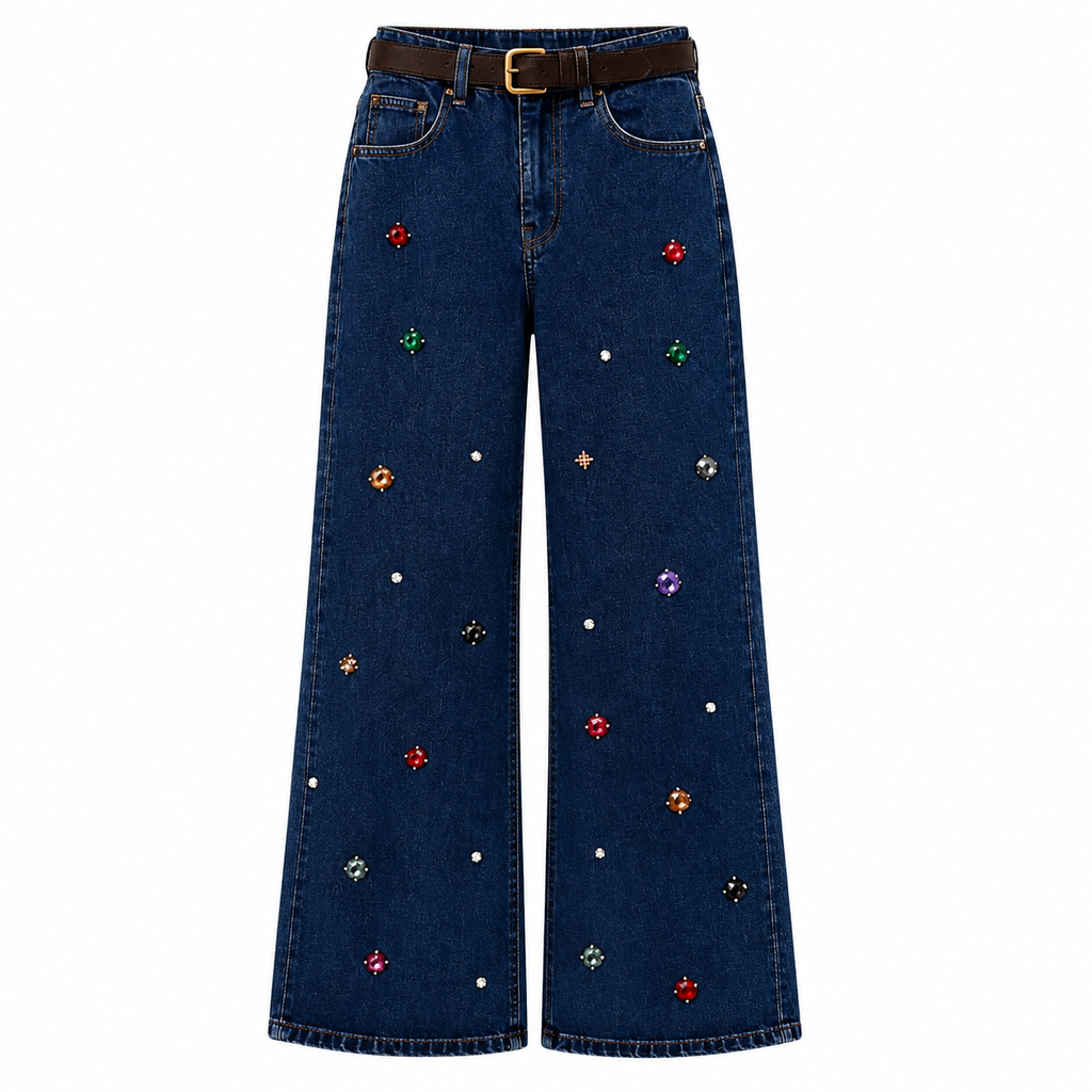 Imported Women's Wide Leg Embellished Jeans