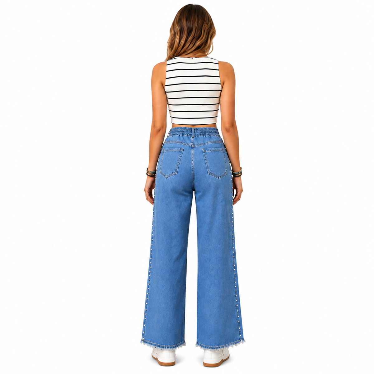 Women’s Wide Leg Studded Denim Trousers
