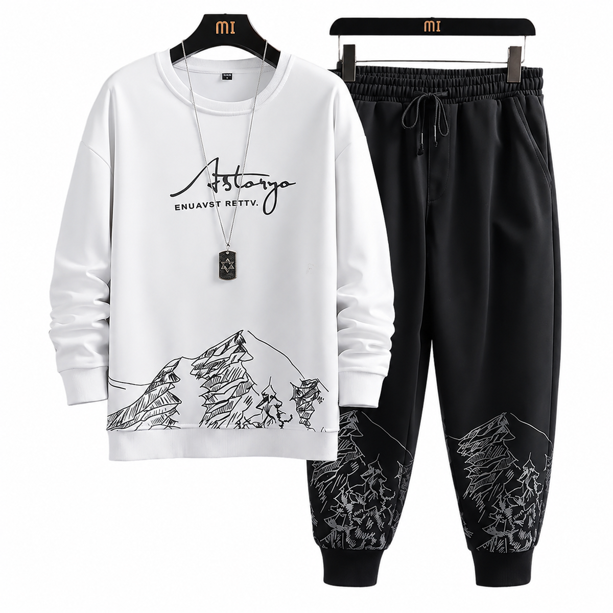 Mountain Print Casual Tracksuit Set