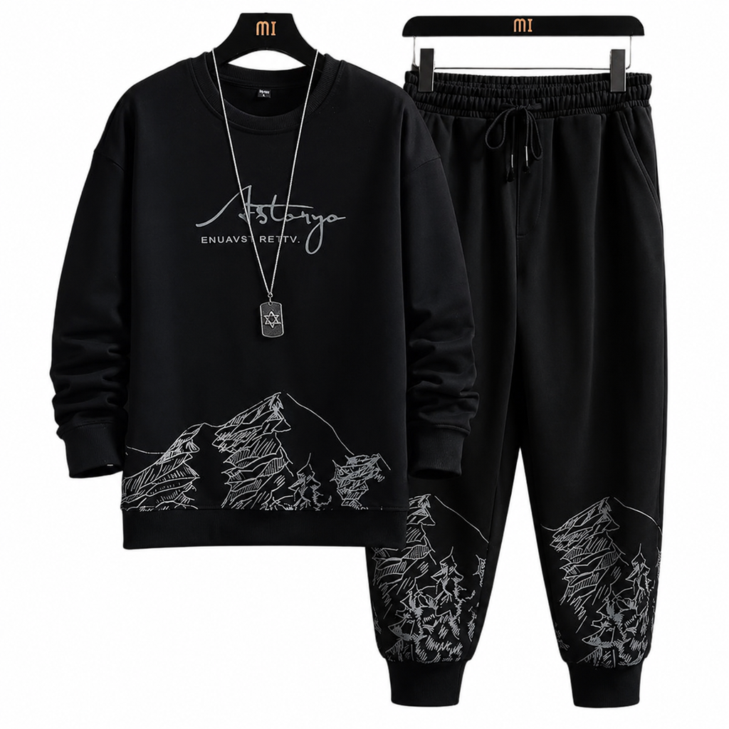 Mountain Print Casual Tracksuit Set