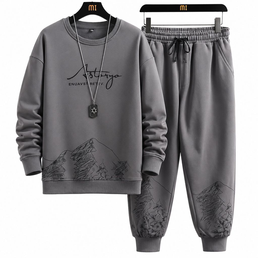 Mountain Print Casual Tracksuit Set