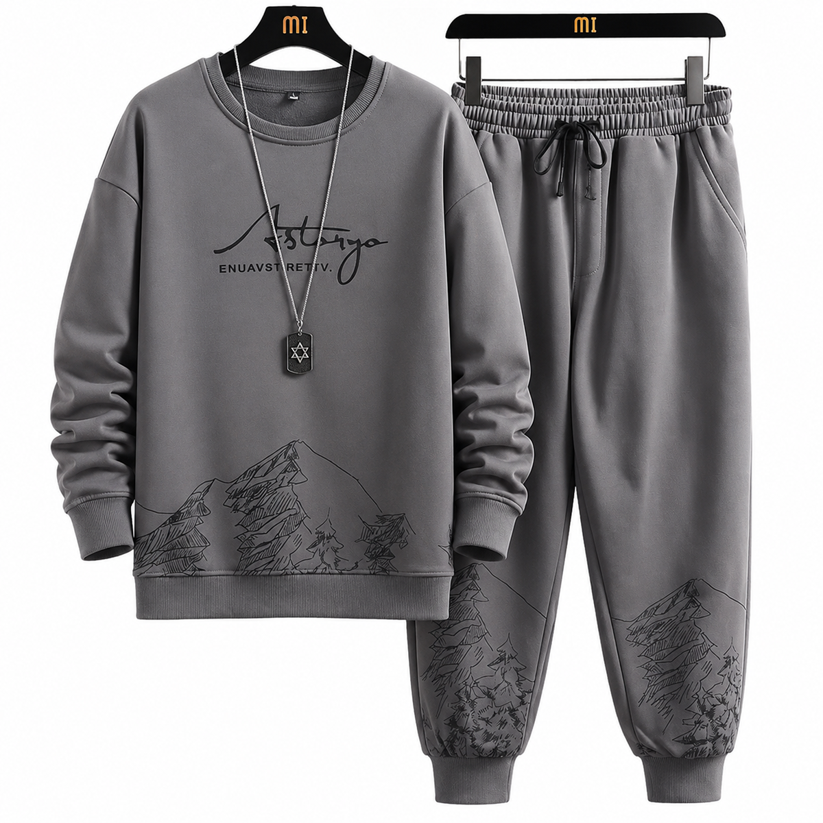 Mountain Print Casual Tracksuit Set