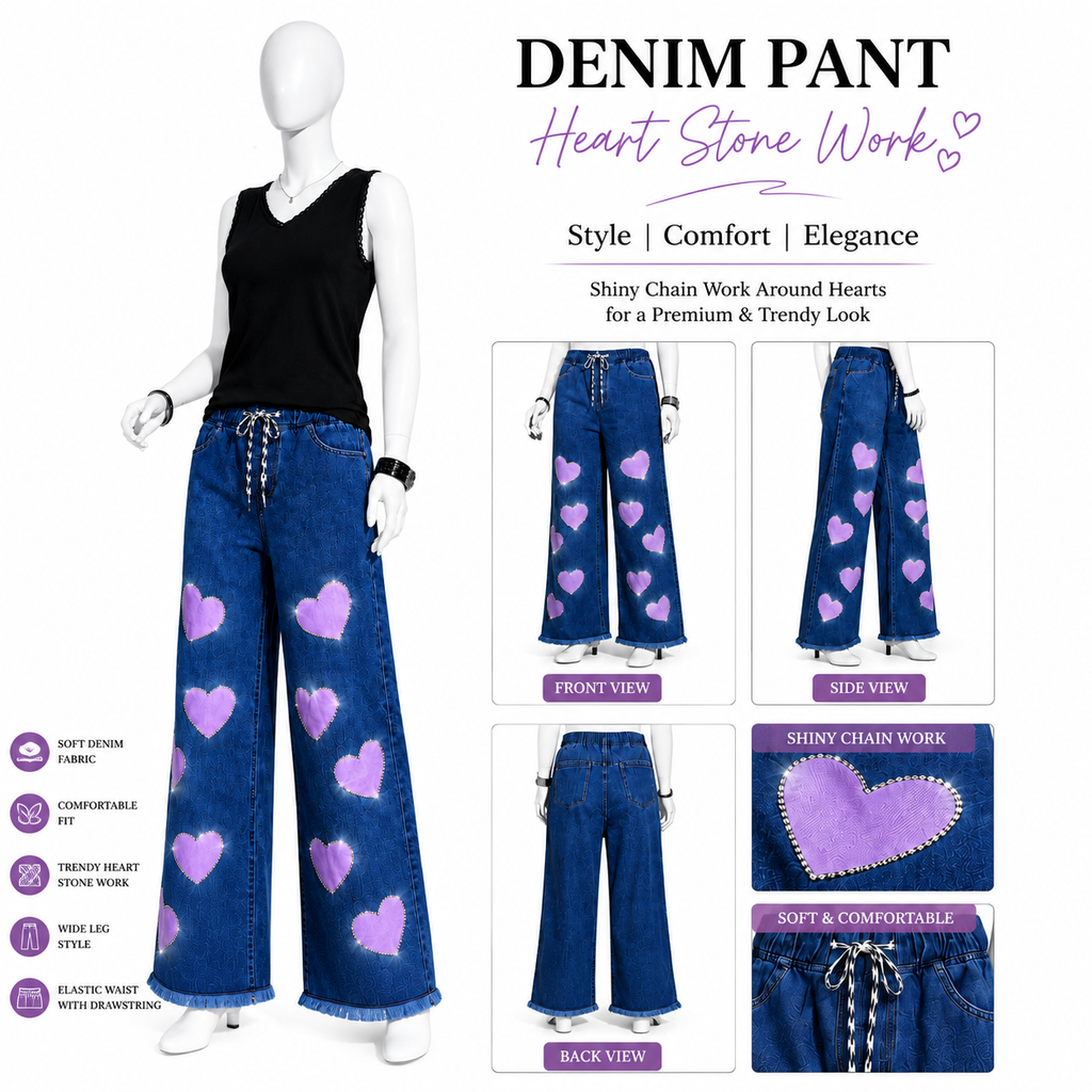 Women's Embellished Wide Leg Denim Pants