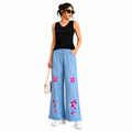 Women's Embellished Wide Leg Denim Pants