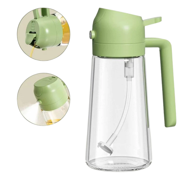2-in-1 Oil Spray Bottle | Adjustable Mist & Dispenser | 470ml Leak-Proof Glass Container | For Cooking, BBQ, Baking & Air Fryer 470ml (Random Color)